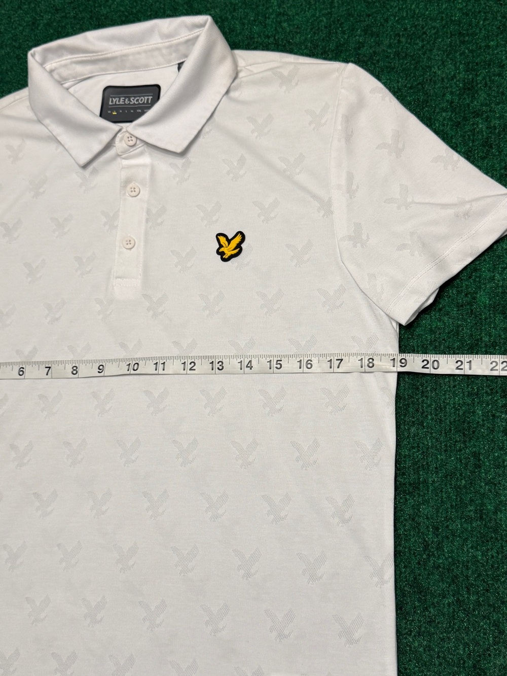 Lyle & Scott White All Over Print Eagle Polo with Yellow Eagle Logo (Size Small)